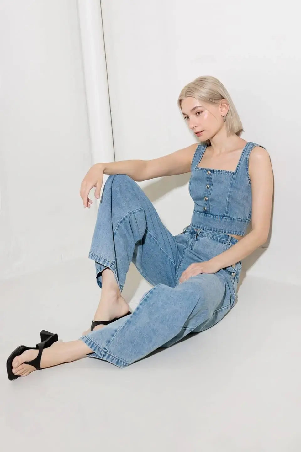 EVER SO SWEET LIGHT INDIGO DENIM TOP - Flying Tomato - Flyclothing LLC