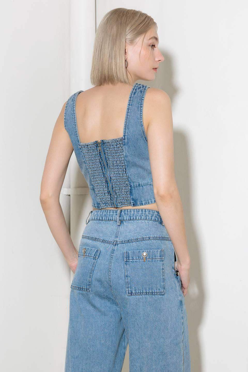 EVER SO SWEET LIGHT INDIGO DENIM TOP - Flying Tomato - Flyclothing LLC