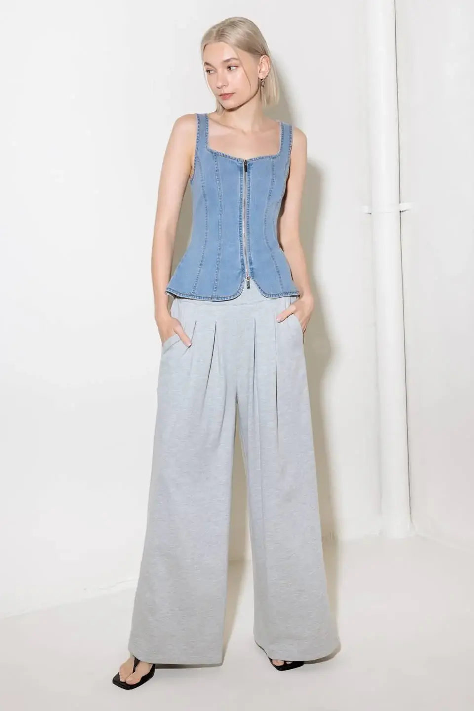ALMOST ANGELIC LIGHT INDIGO DENIM TOP - Flying Tomato - Flyclothing LLC