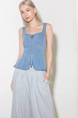 ALMOST ANGELIC LIGHT INDIGO DENIM TOP - Flying Tomato - Flyclothing LLC