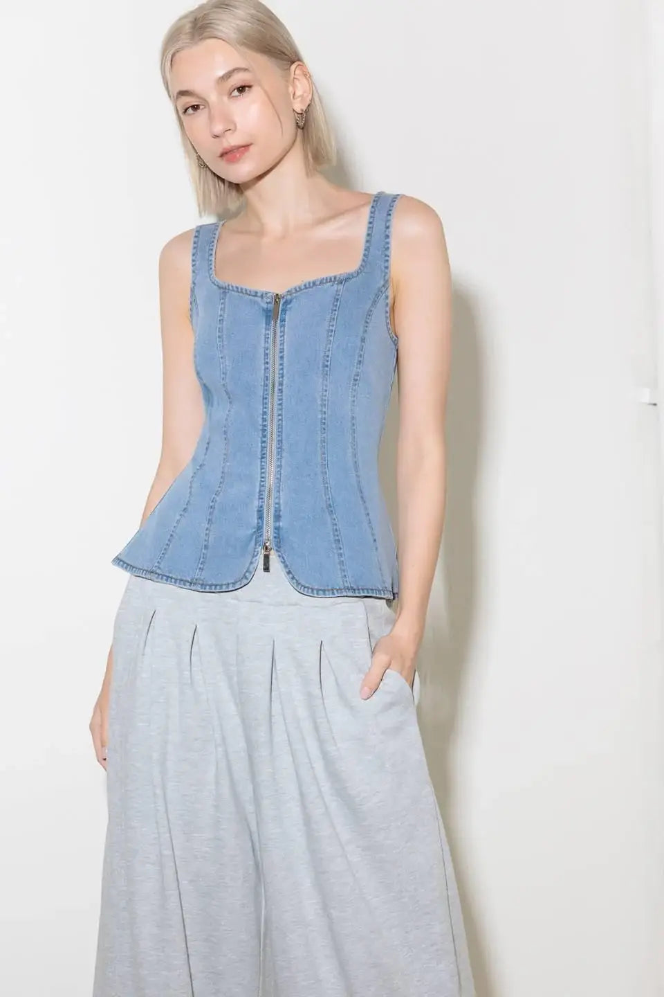 ALMOST ANGELIC LIGHT INDIGO DENIM TOP - Flying Tomato - Flyclothing LLC