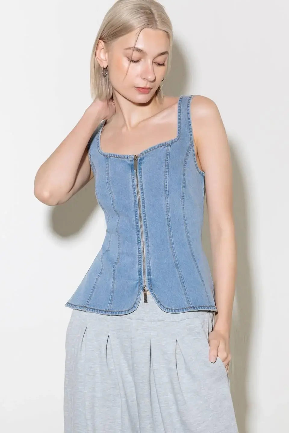 ALMOST ANGELIC LIGHT INDIGO DENIM TOP - Flying Tomato - Flyclothing LLC