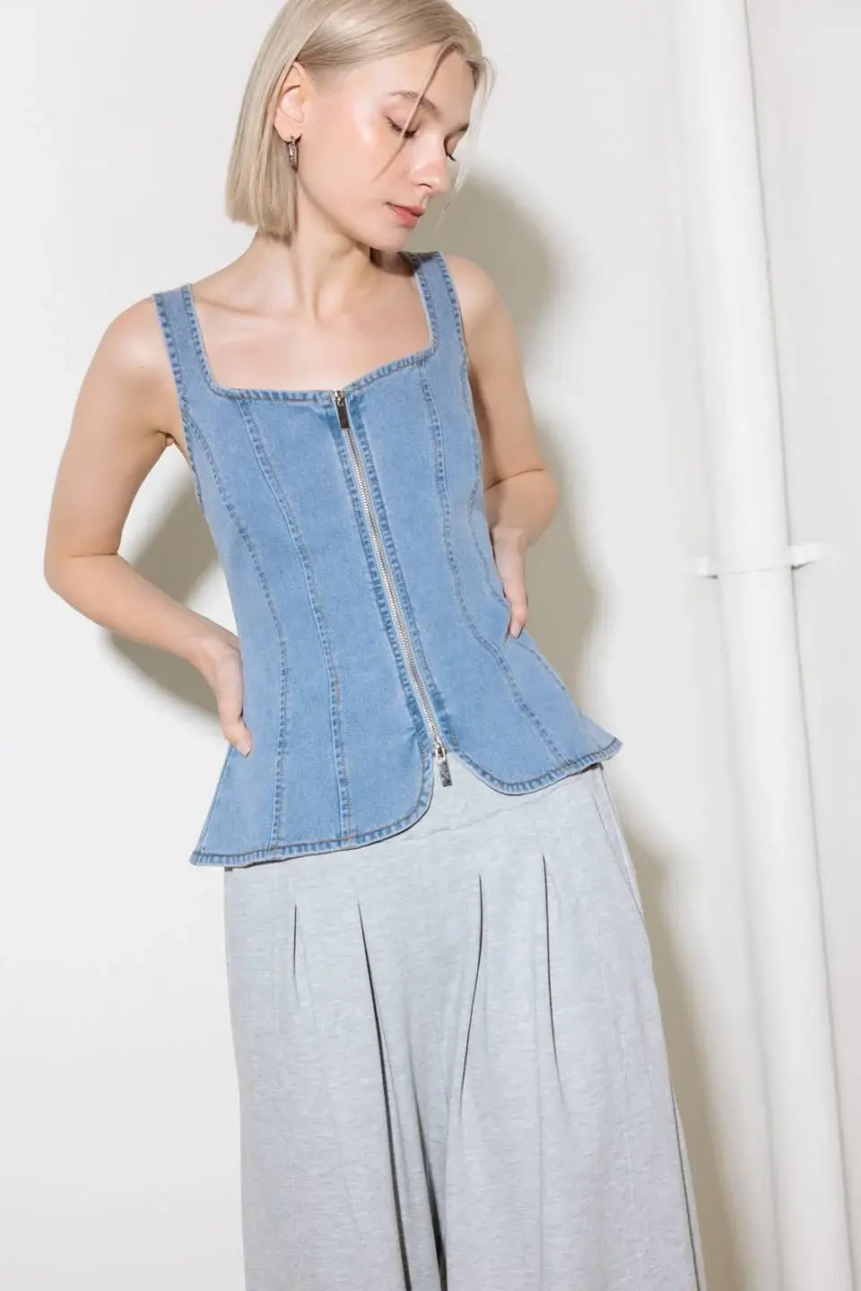 ALMOST ANGELIC LIGHT INDIGO DENIM TOP - Flying Tomato - Flyclothing LLC