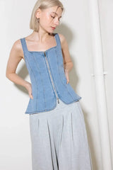 ALMOST ANGELIC LIGHT INDIGO DENIM TOP - Flying Tomato - Flyclothing LLC