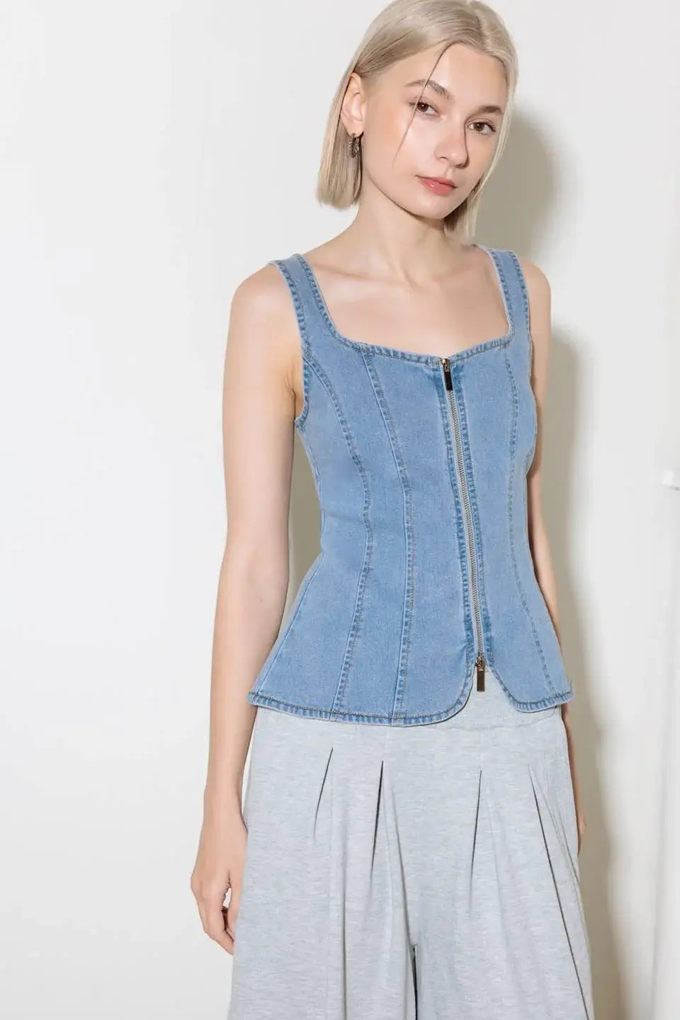 ALMOST ANGELIC LIGHT INDIGO DENIM TOP - Flying Tomato - Flyclothing LLC