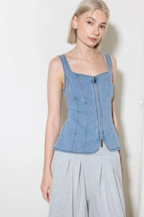 ALMOST ANGELIC LIGHT INDIGO DENIM TOP - Flying Tomato - Flyclothing LLC