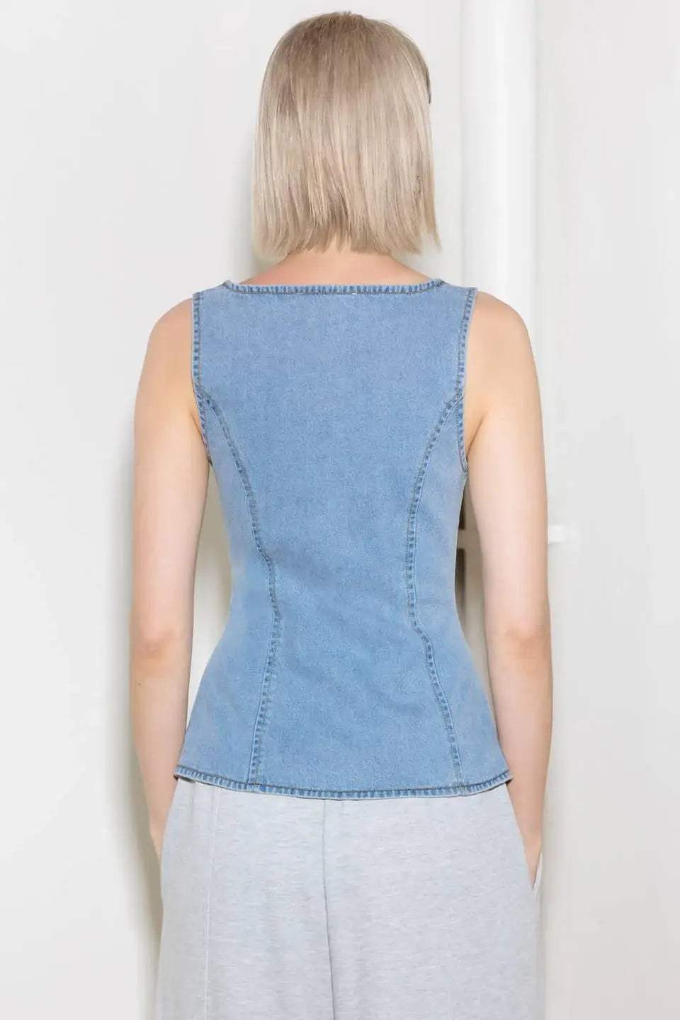 ALMOST ANGELIC LIGHT INDIGO DENIM TOP - Flying Tomato - Flyclothing LLC
