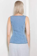 ALMOST ANGELIC LIGHT INDIGO DENIM TOP - Flying Tomato - Flyclothing LLC