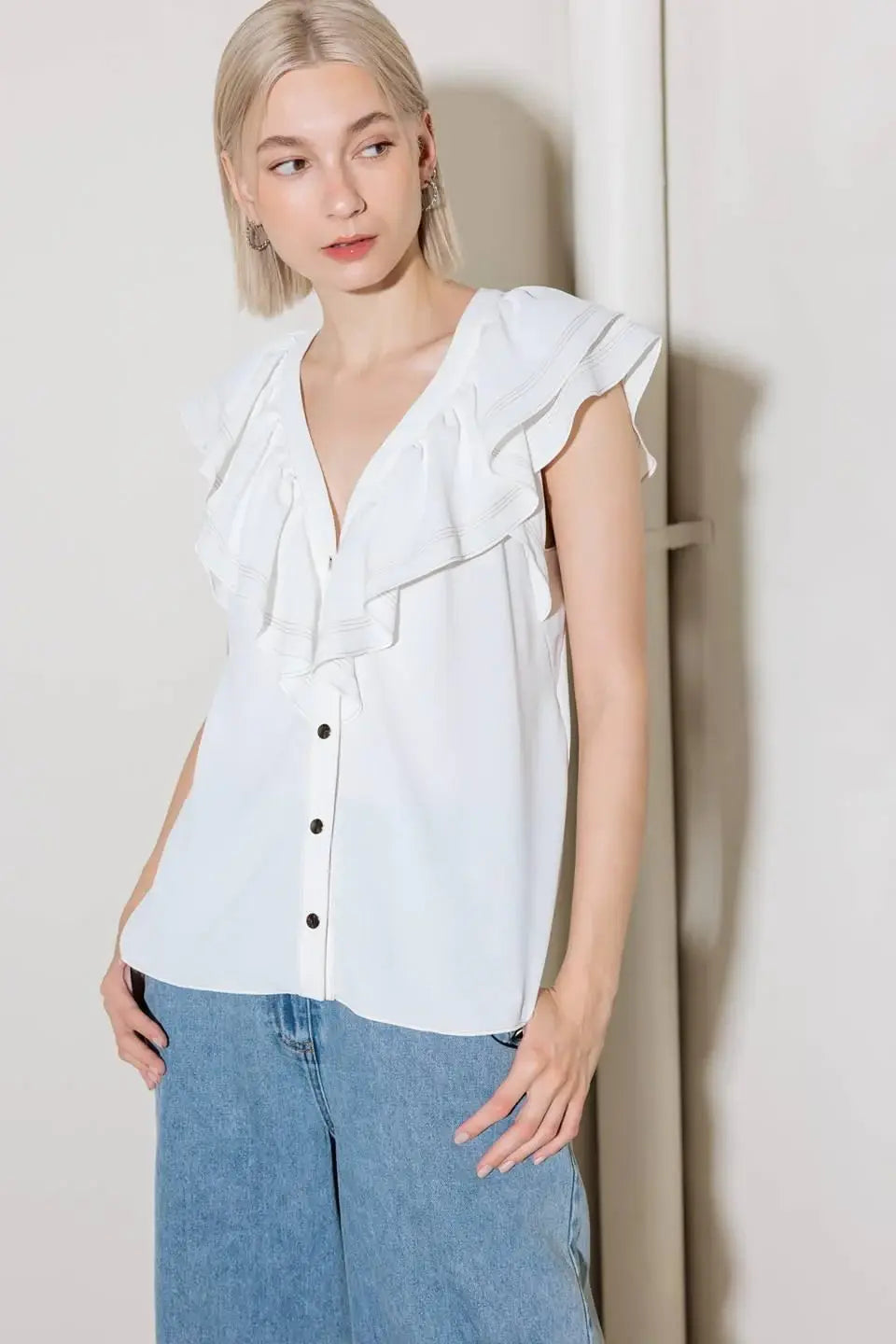 MADE FOR ROMANCE OFF WHITE WOVEN TOP - Flying Tomato - Flyclothing LLC