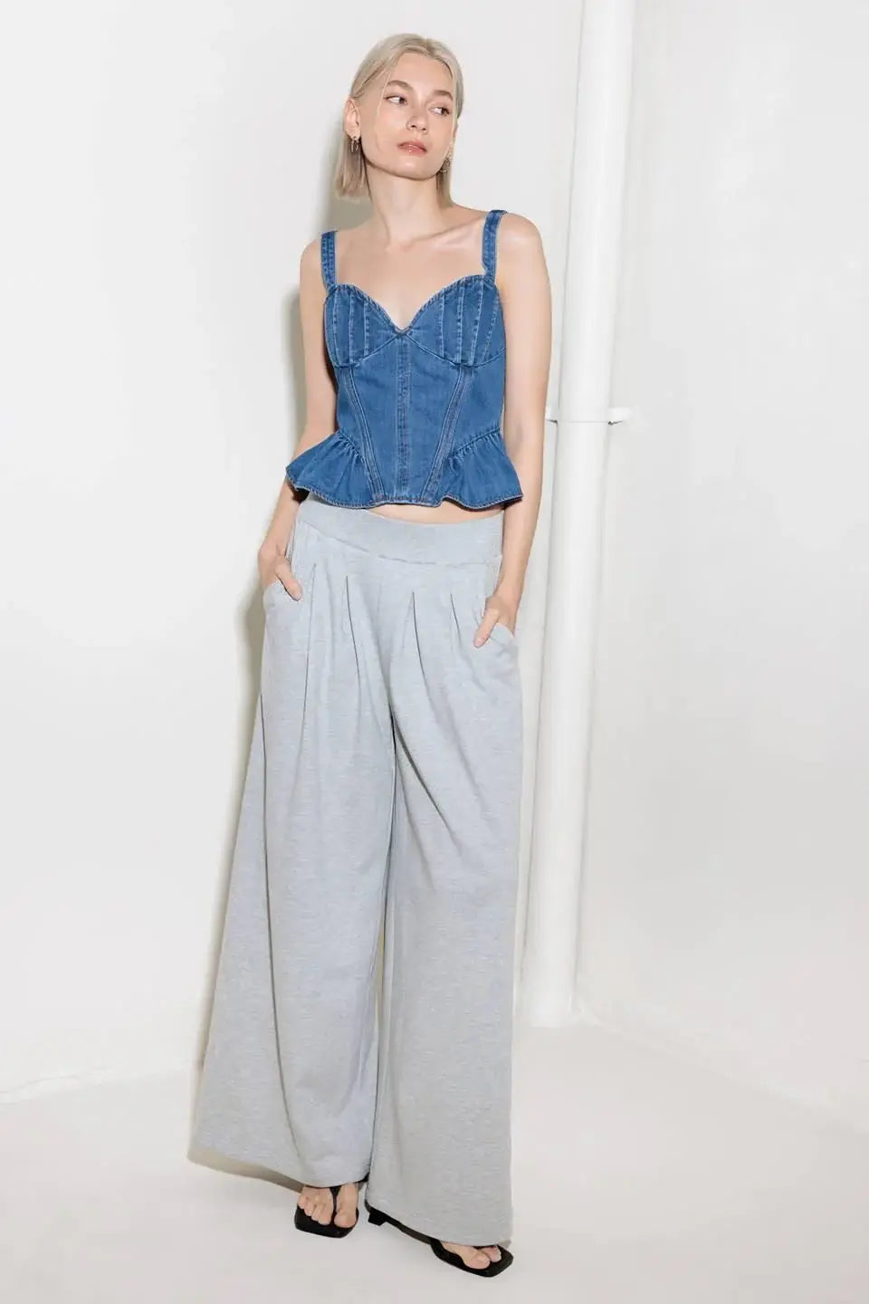 WHISPER SOFTLY BLUE DENIM TOP - Flying Tomato - Flyclothing LLC
