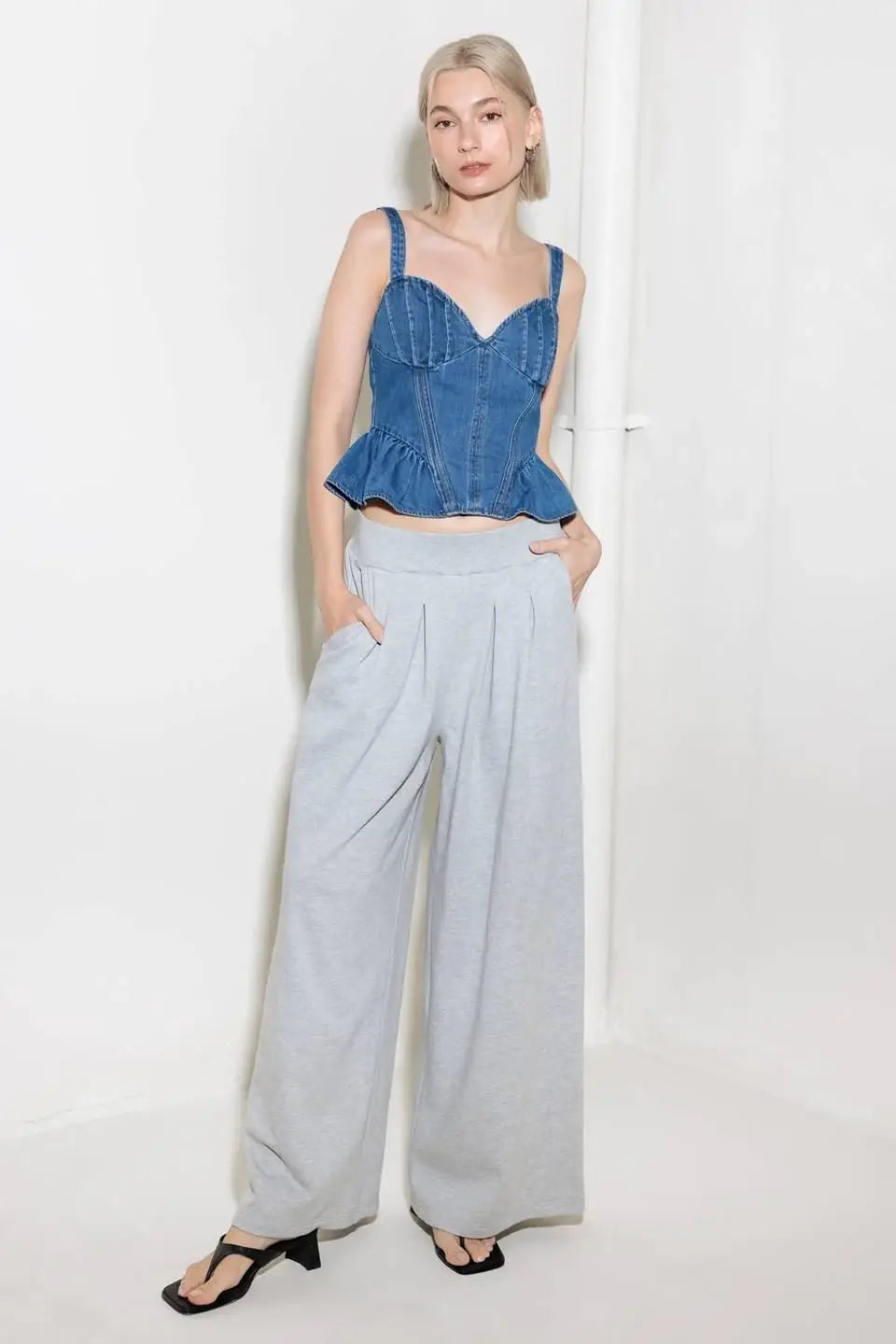 WHISPER SOFTLY BLUE DENIM TOP - Flying Tomato - Flyclothing LLC