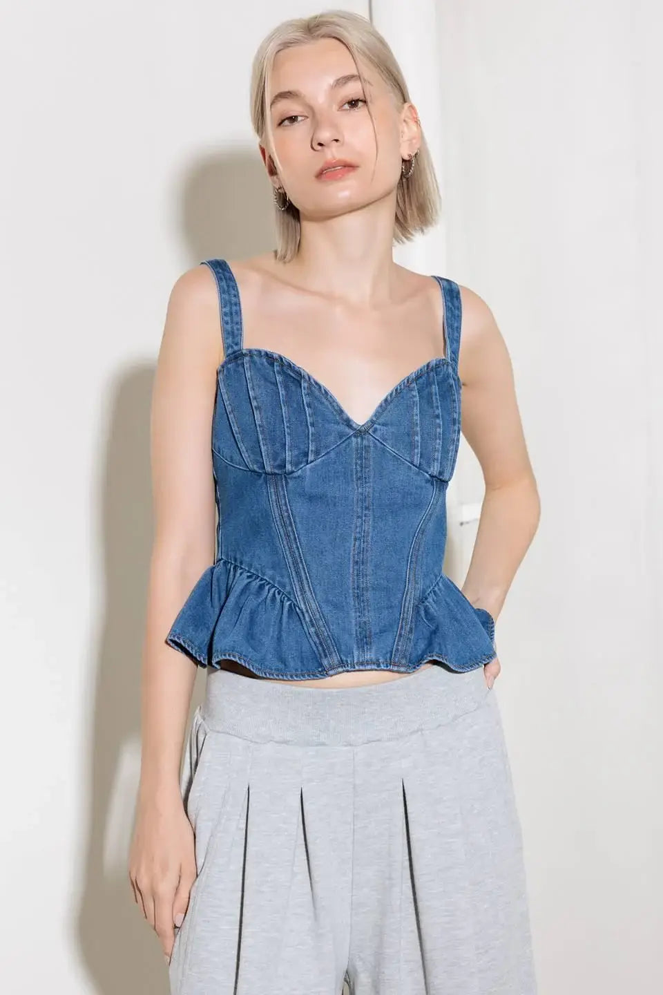 WHISPER SOFTLY BLUE DENIM TOP - Flying Tomato - Flyclothing LLC