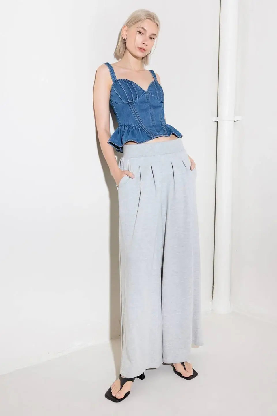 WHISPER SOFTLY BLUE DENIM TOP - Flying Tomato - Flyclothing LLC