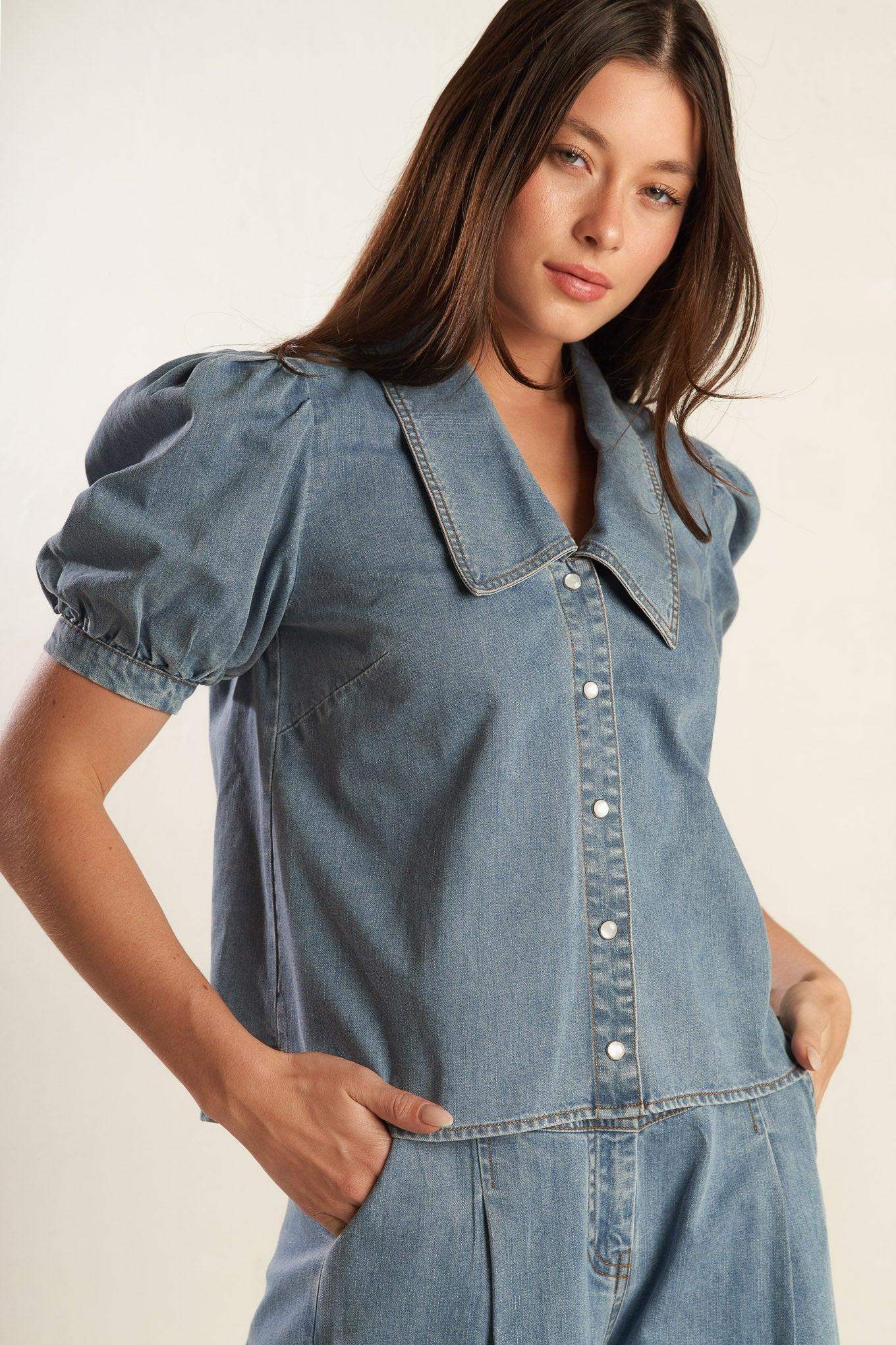 ETERNAL SUNSHINE CHAMBRAY DENIM TOP - Flying Tomato - Flyclothing LLC
