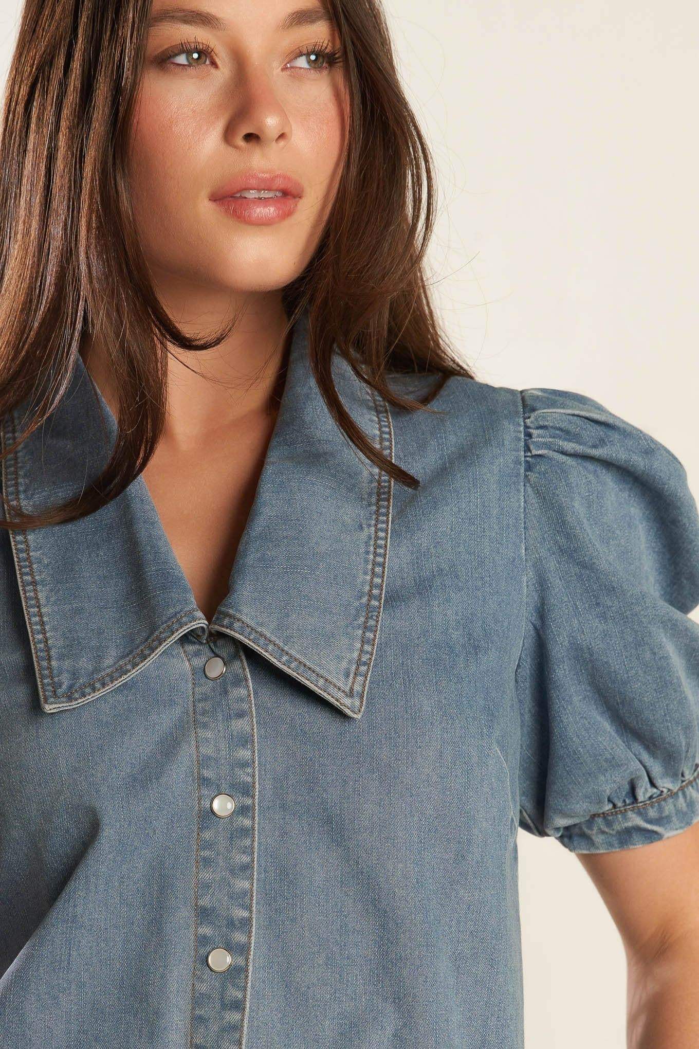 ETERNAL SUNSHINE CHAMBRAY DENIM TOP - Flying Tomato - Flyclothing LLC