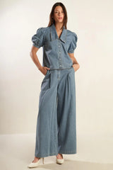 ETERNAL SUNSHINE CHAMBRAY DENIM TOP - Flying Tomato - Flyclothing LLC