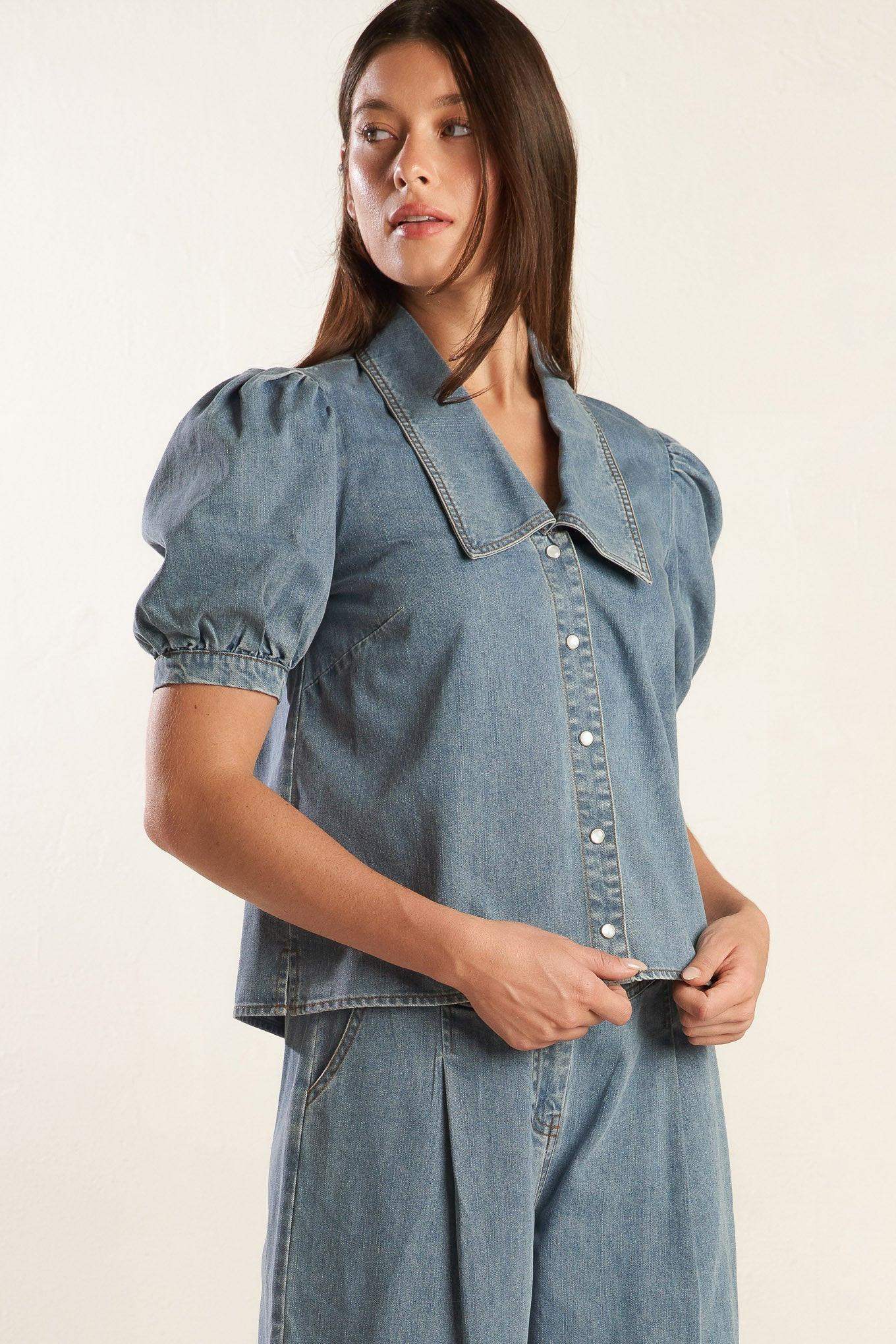 ETERNAL SUNSHINE CHAMBRAY DENIM TOP - Flying Tomato - Flyclothing LLC