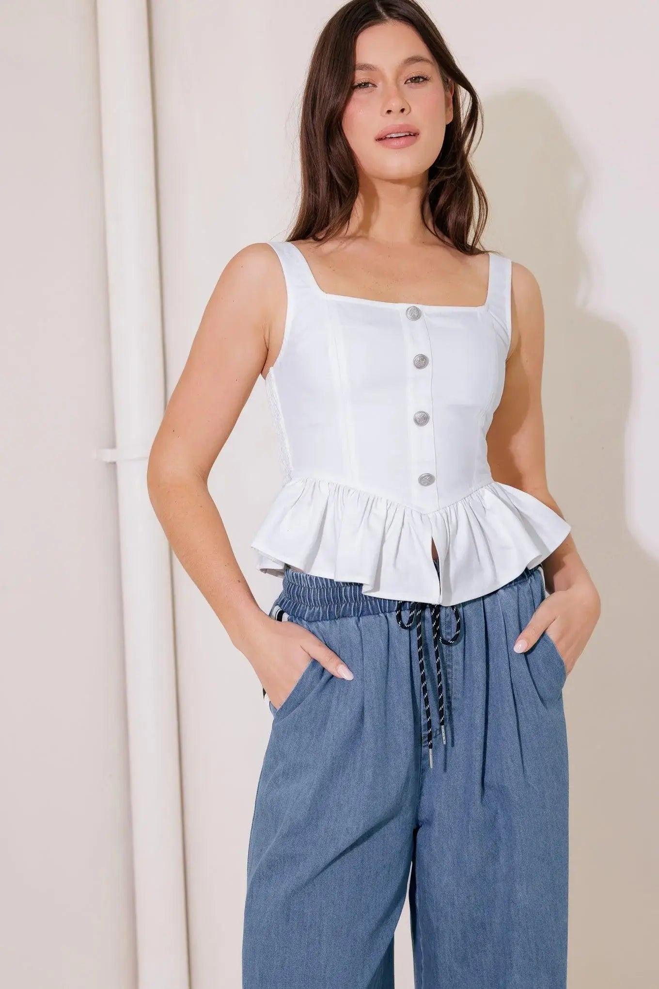 IN THIS MOMENT WHITE WOVEN TOP - Flying Tomato - Flyclothing LLC