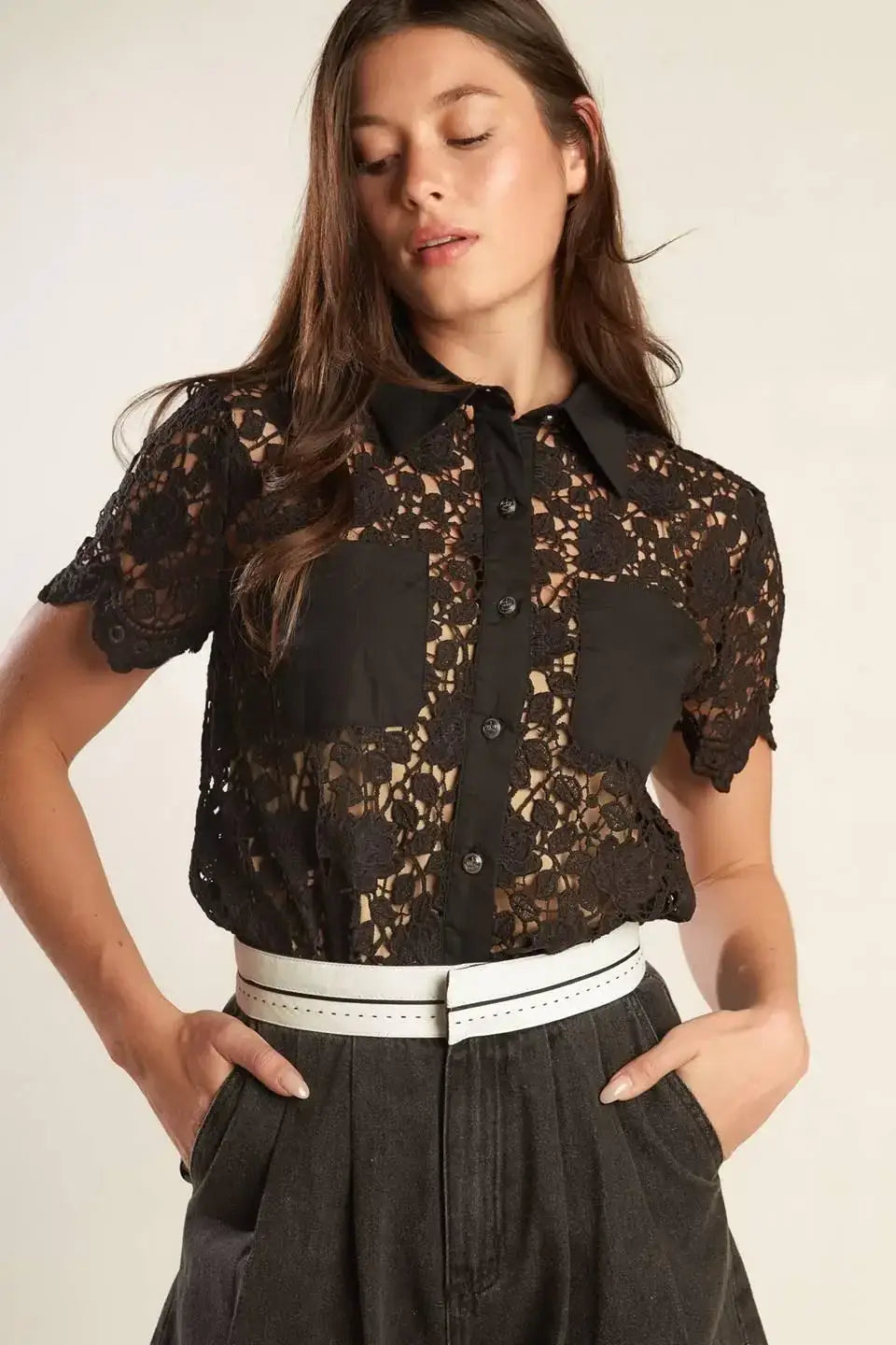 DREAM OF THE FLEET WOVEN LACE TOP - Flying Tomato - Flyclothing LLC