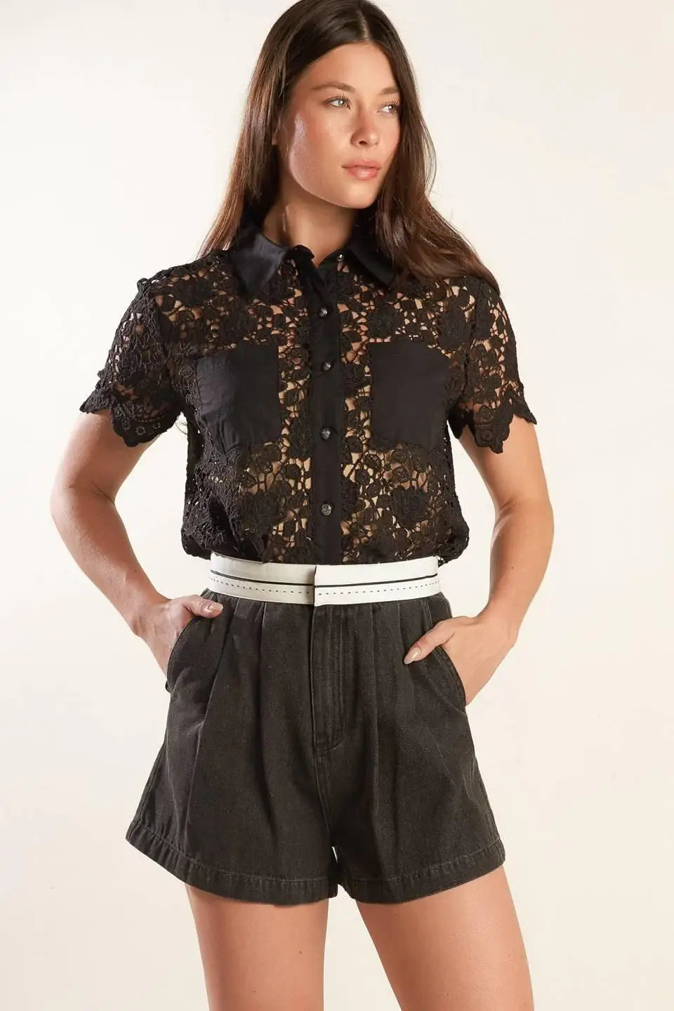 DREAM OF THE FLEET WOVEN LACE TOP - Flying Tomato - Flyclothing LLC