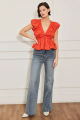 SCARLET COUNTRY GIRL WOVEN TOP - Flying Tomato - Flyclothing LLC