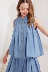 SERENITY HILL CHAMBRAY TOP - Flying Tomato - Flyclothing LLC