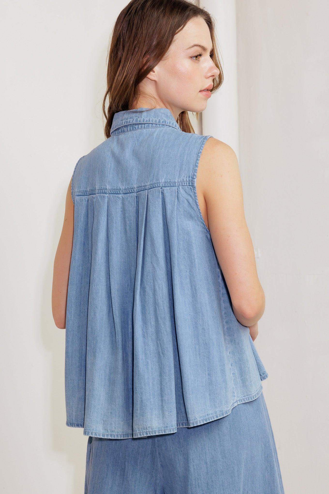 SERENITY HILL CHAMBRAY TOP - Flying Tomato - Flyclothing LLC