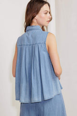 SERENITY HILL CHAMBRAY TOP - Flying Tomato - Flyclothing LLC