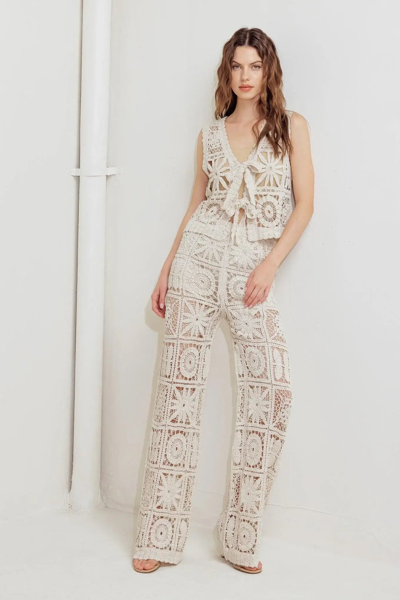 COASTAL BREEZE CROCHET VEST AND PANT SET - Flying Tomato - Flyclothing LLC