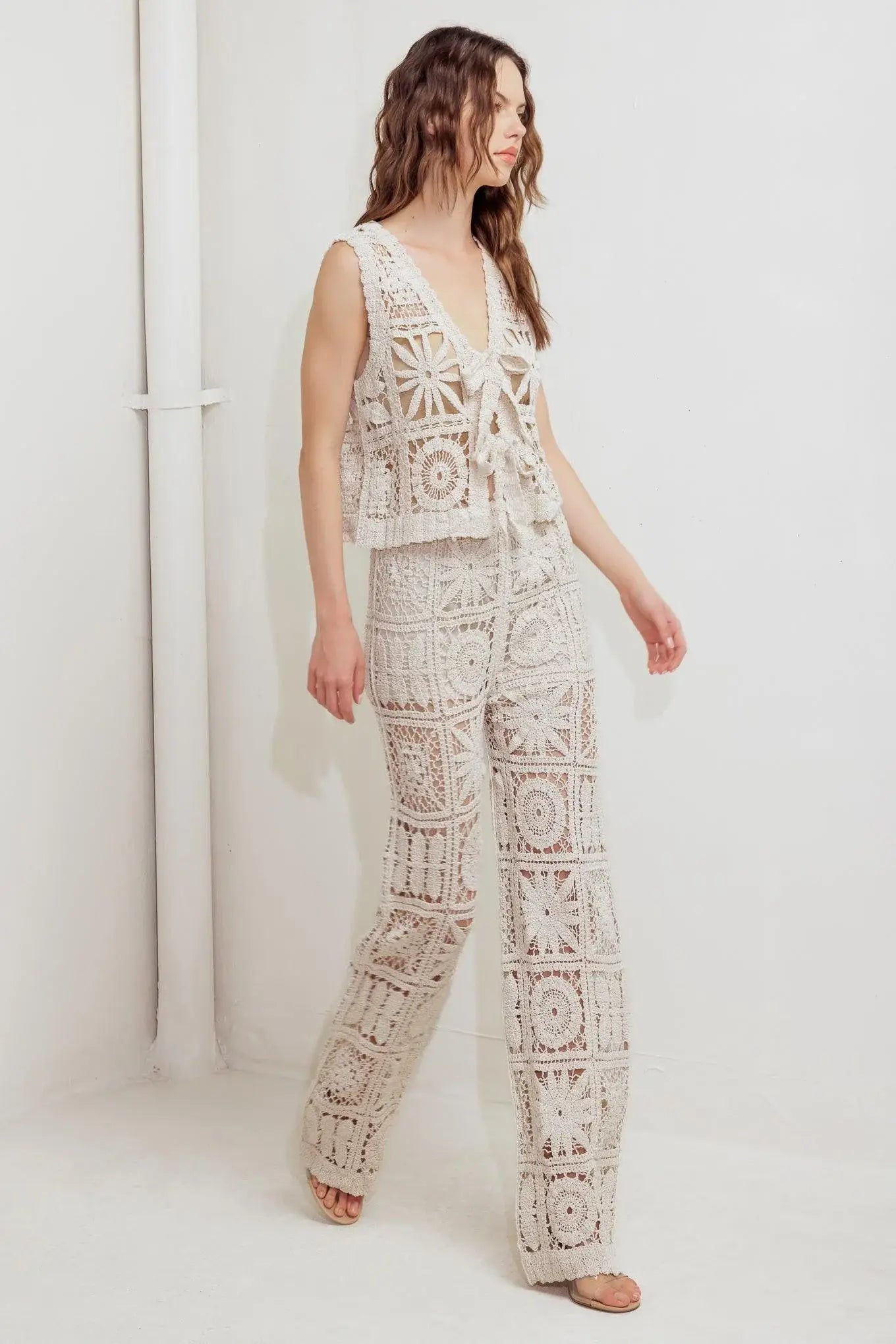 COASTAL BREEZE CROCHET VEST AND PANT SET - Flying Tomato - Flyclothing LLC