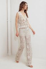 COASTAL BREEZE CROCHET VEST AND PANT SET - Flying Tomato - Flyclothing LLC