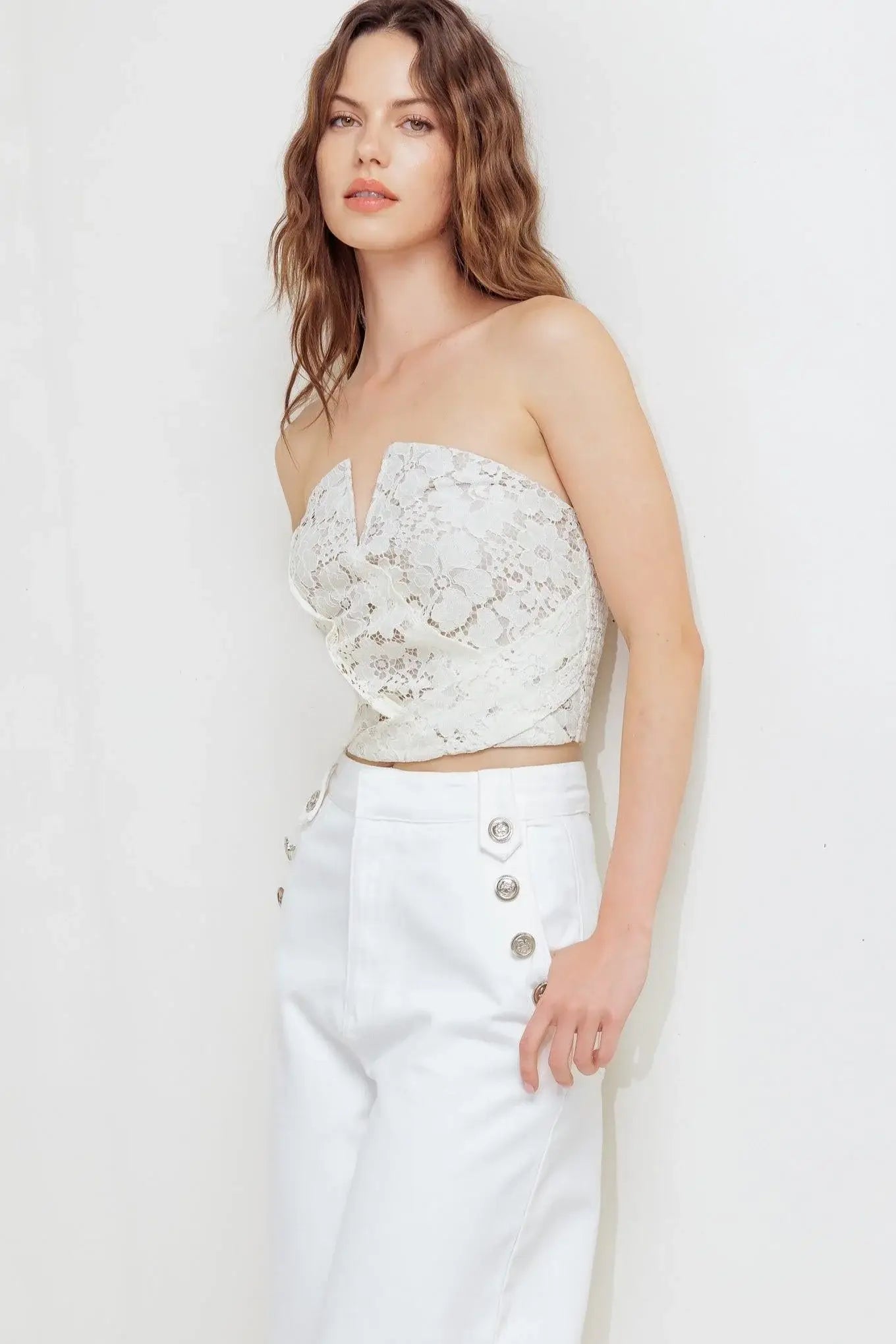 CHANTILLY FLAIR WOVEN LACE TUBE TOP - Flying Tomato - Flyclothing LLC
