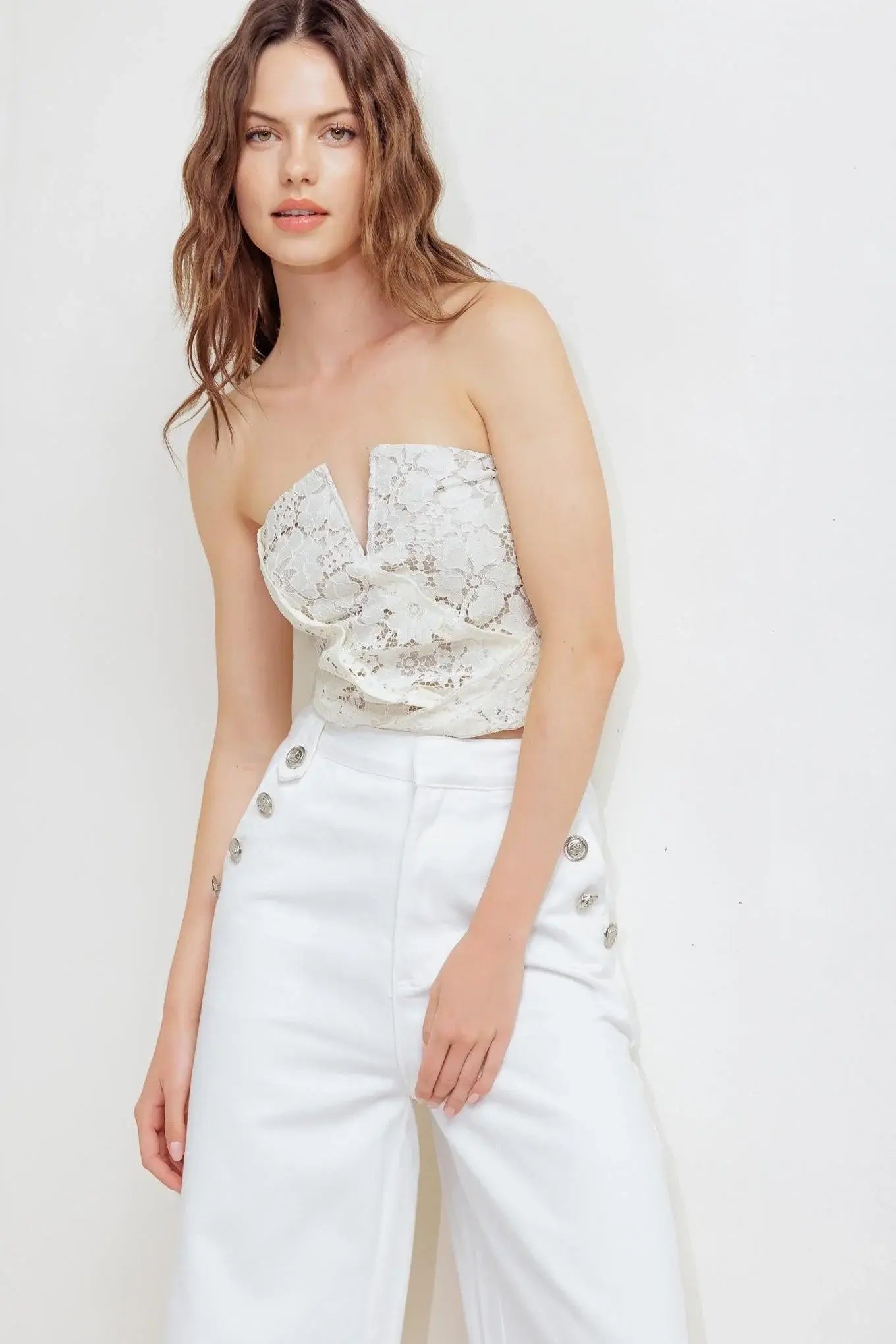 CHANTILLY FLAIR WOVEN LACE TUBE TOP - Flying Tomato - Flyclothing LLC