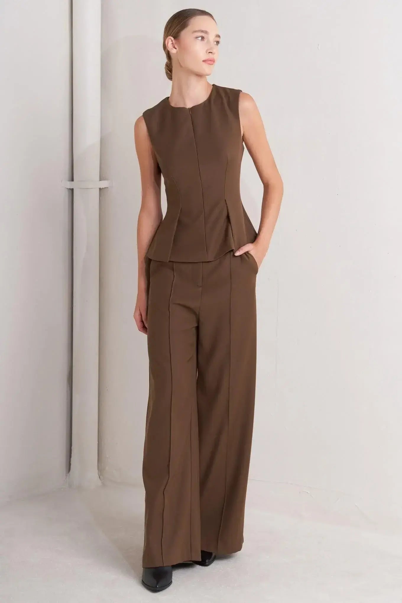 MONDAY FLOW BROWN WOVEN TOP - Flying Tomato - Flyclothing LLC