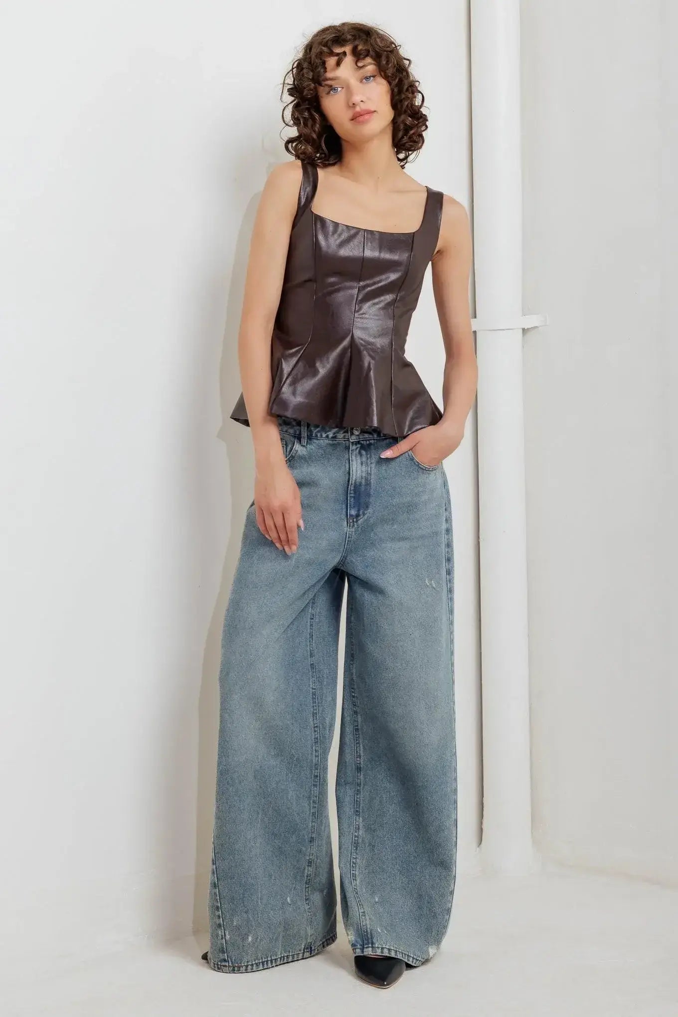 URBAN CHIC MINIMALISM FAUX LEATHER TOP - Flying Tomato - Flyclothing LLC