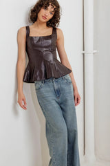 URBAN CHIC MINIMALISM FAUX LEATHER TOP - Flying Tomato - Flyclothing LLC