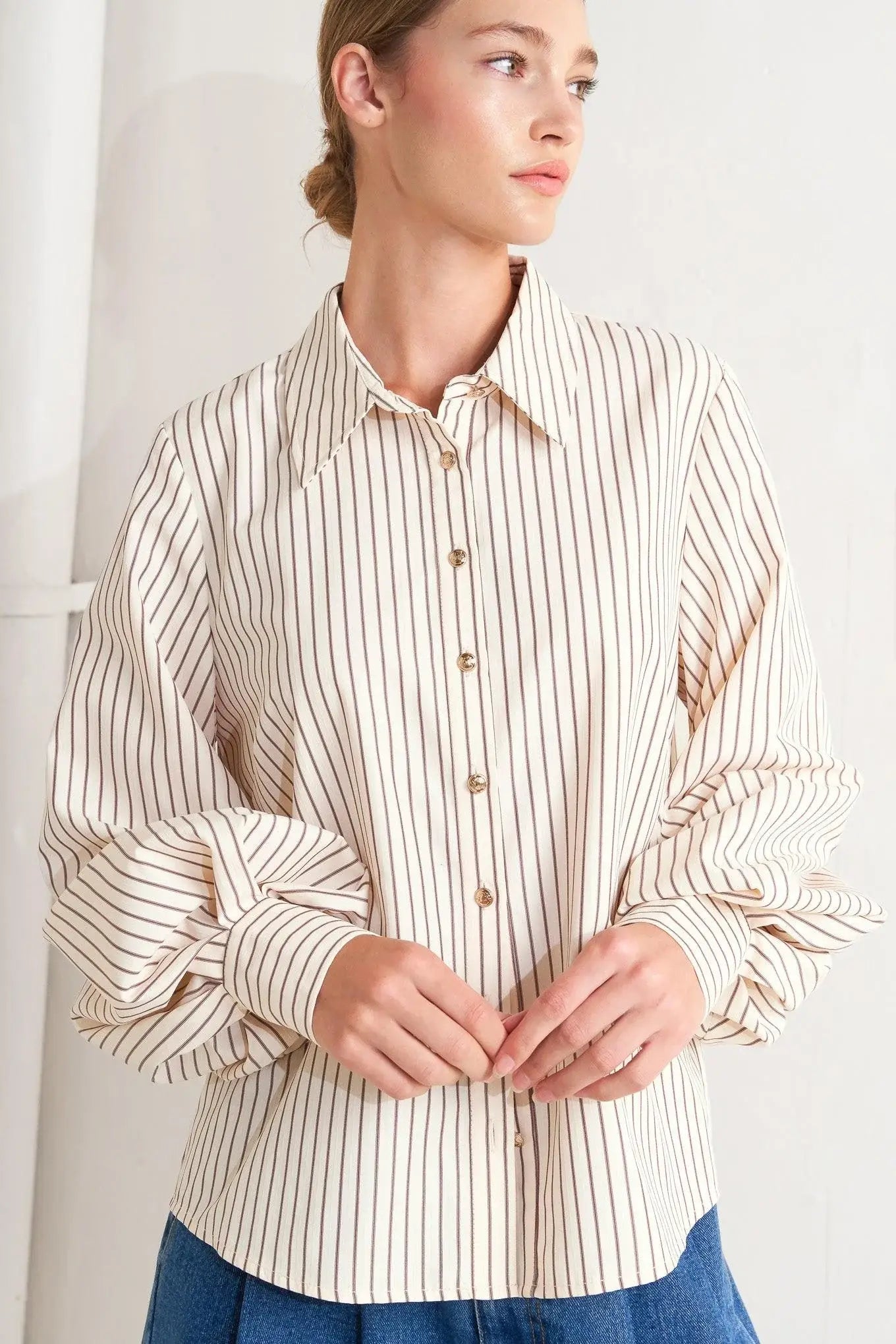 PINSTRIPE CHIC WOVEN TOP - Flying Tomato - Flyclothing LLC