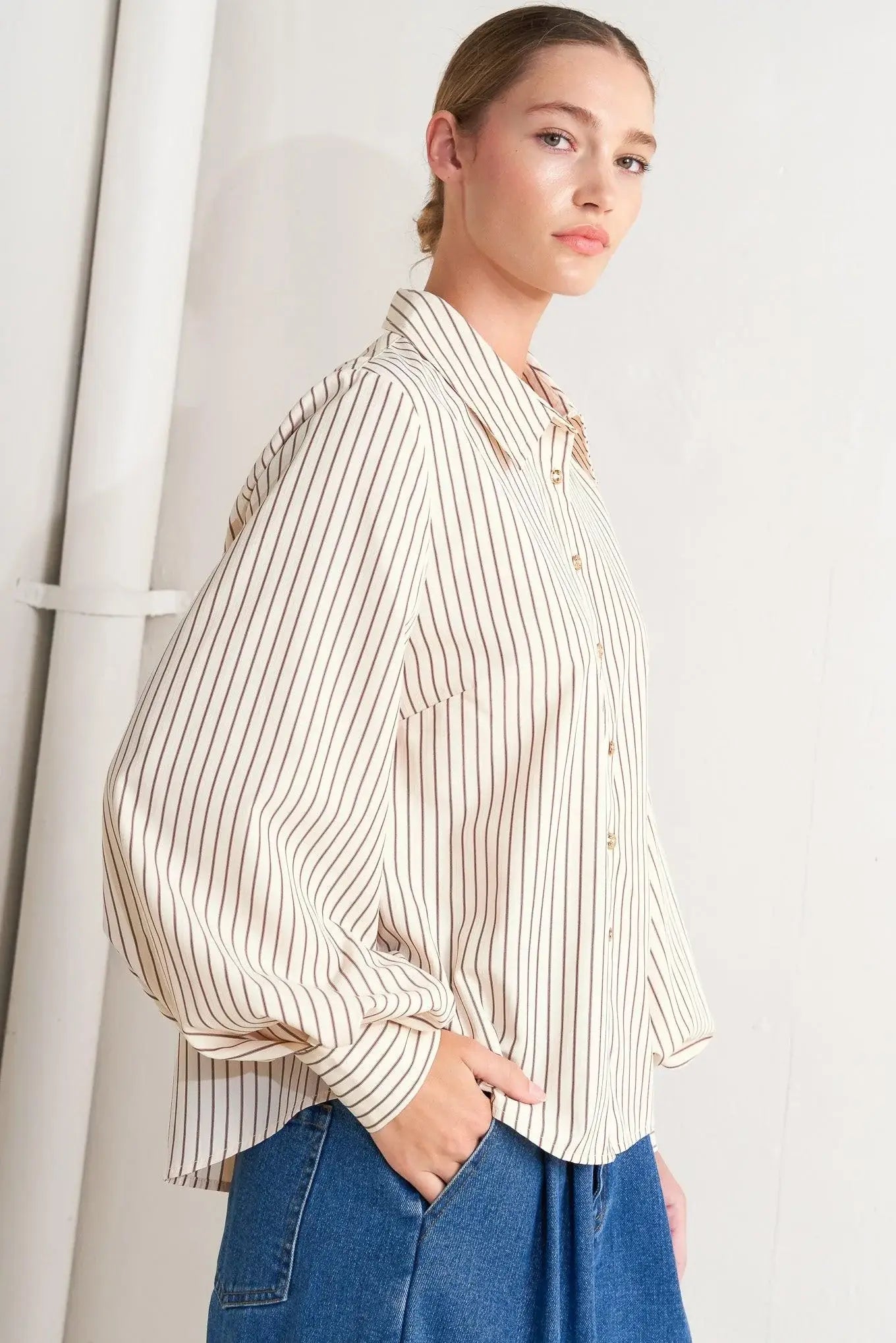 PINSTRIPE CHIC WOVEN TOP - Flying Tomato - Flyclothing LLC