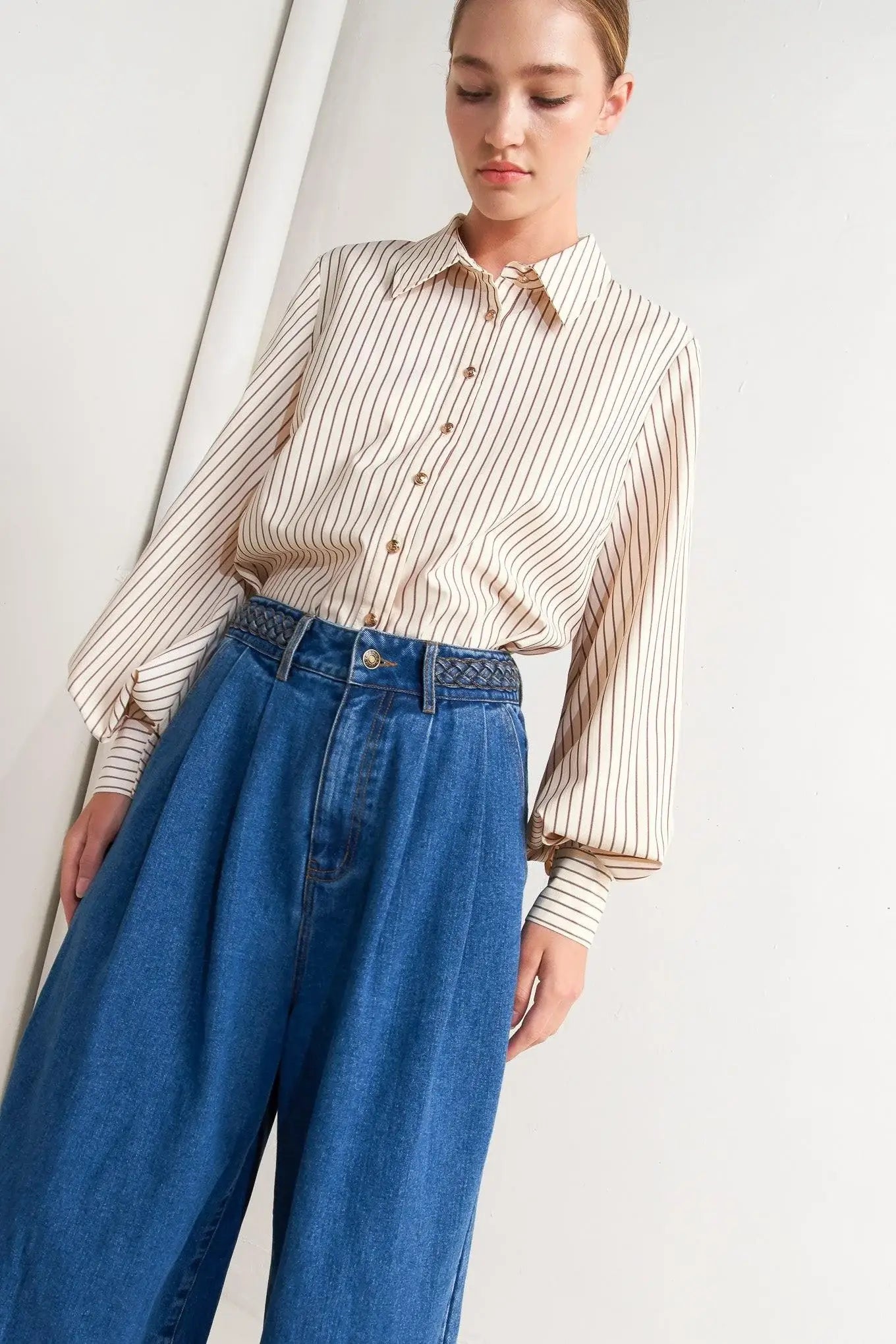 PINSTRIPE CHIC WOVEN TOP - Flying Tomato - Flyclothing LLC