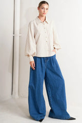 PINSTRIPE CHIC WOVEN TOP - Flying Tomato - Flyclothing LLC