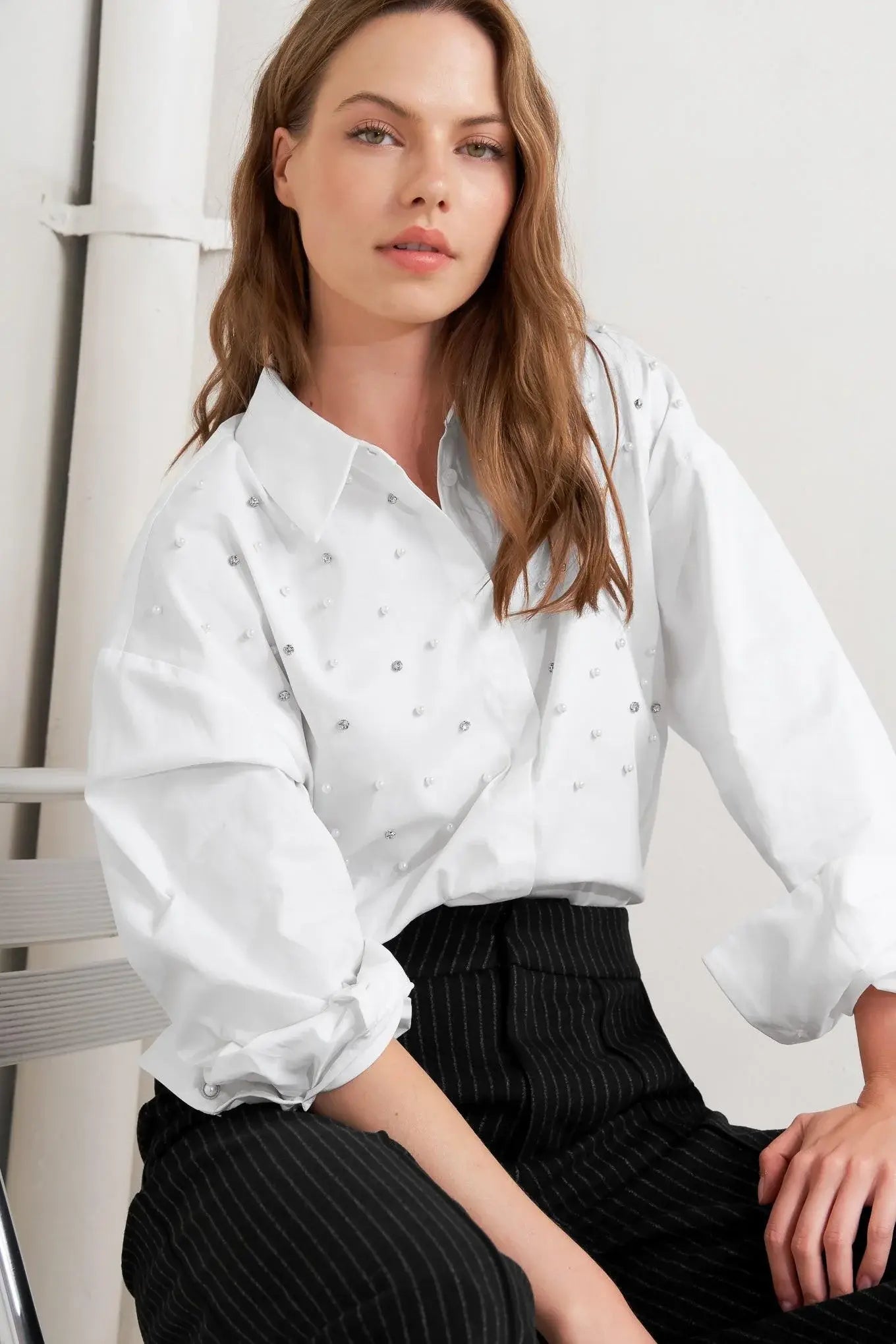 CRYSTAL TOUCH WOVEN SHIRT - Flying Tomato - Flyclothing LLC