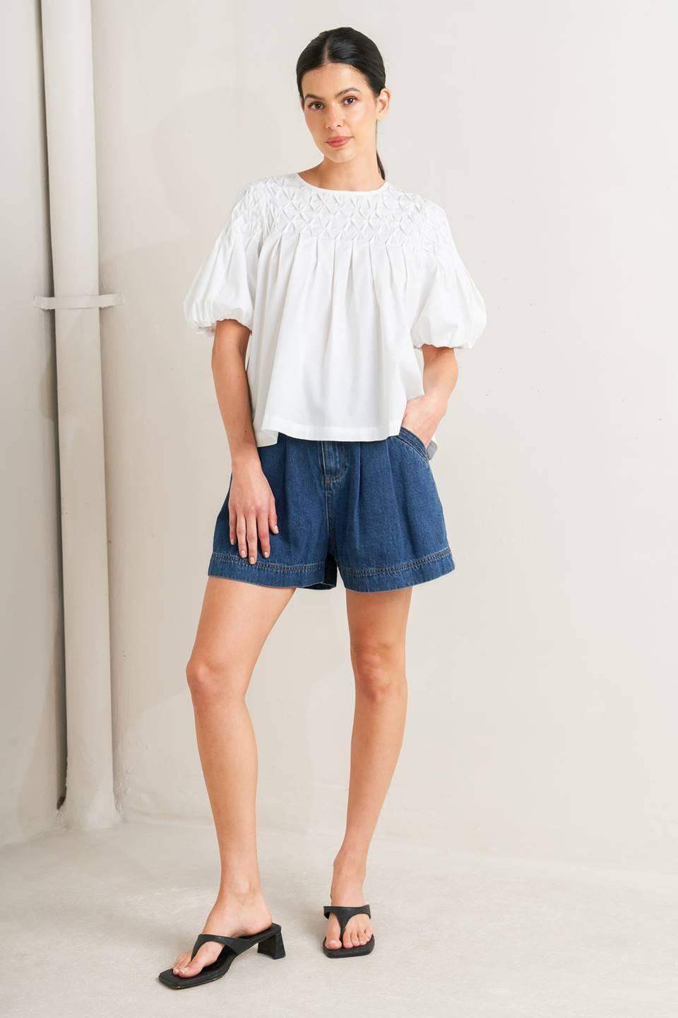 WHITE DREAM PUFF WOVEN TOP - Flying Tomato - Flyclothing LLC