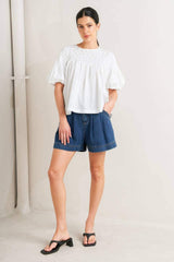 WHITE DREAM PUFF WOVEN TOP - Flying Tomato - Flyclothing LLC