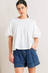 WHITE DREAM PUFF WOVEN TOP - Flying Tomato - Flyclothing LLC