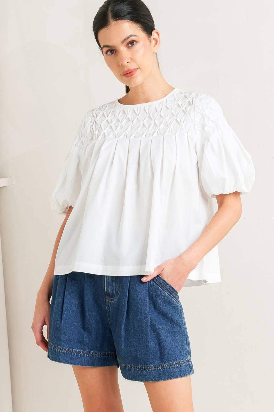WHITE DREAM PUFF WOVEN TOP - Flying Tomato - Flyclothing LLC