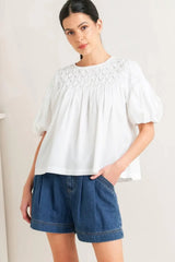 WHITE DREAM PUFF WOVEN TOP - Flying Tomato - Flyclothing LLC
