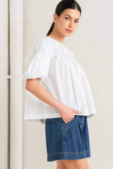 WHITE DREAM PUFF WOVEN TOP - Flying Tomato - Flyclothing LLC