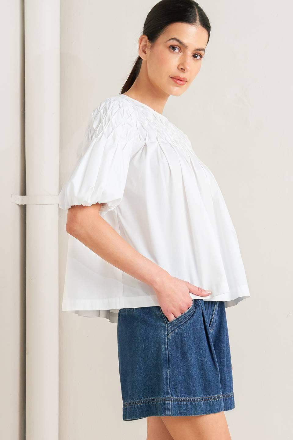 WHITE DREAM PUFF WOVEN TOP - Flying Tomato - Flyclothing LLC