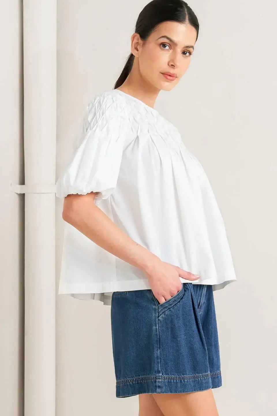 WHITE DREAM PUFF WOVEN TOP - Flying Tomato - Flyclothing LLC