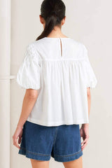 WHITE DREAM PUFF WOVEN TOP - Flying Tomato - Flyclothing LLC